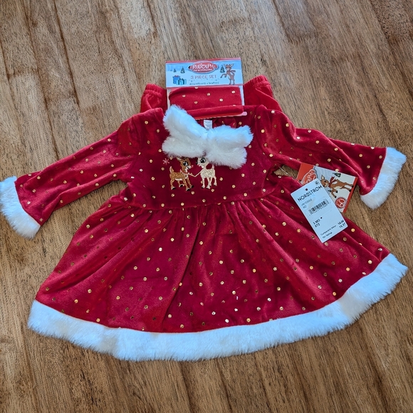 Rudolph The Red Nosed Reindeer Other - NWT! Baby Girl's Rudolph The Red Nosed Reindeer Soft Velour Christmas Dress Set